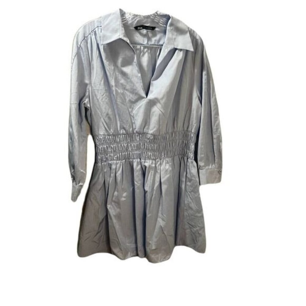 ZARA Long Sleeve Elastic Waist Silk Dress Large‎